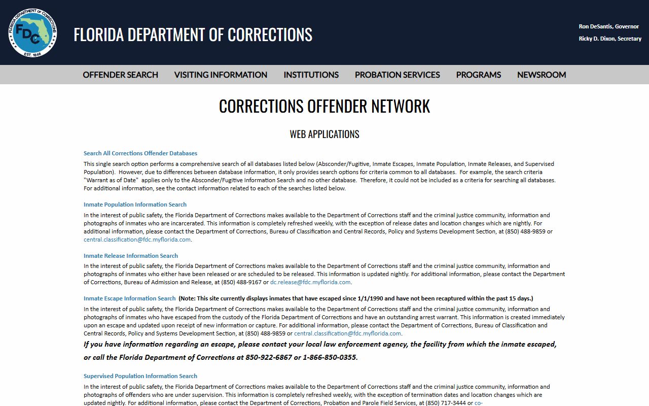 Florida DOC offender search menu used to find sentenced Okeechobee County inmates